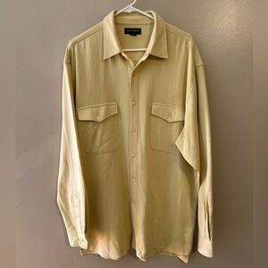 Tommy Bahama Shirt Button Up Yellow Ribbed‎ Large 100% Silk
